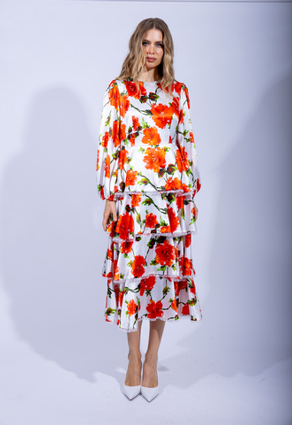 Женское летнее платье с воланами в цветочном принте