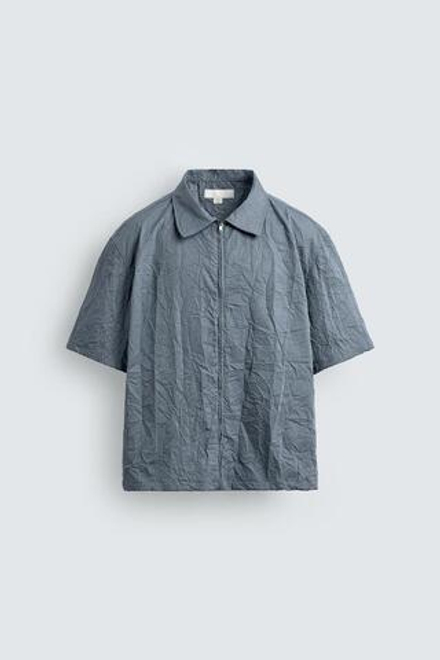 ZARА РУБАШКА С ЭФФЕКТОМ ПОМЯТОСТИ НА МОЛНИИ, НЕБЕСНО-ГОЛУБОЙ