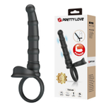 Черная насадка на член для двойного проникновения Tatum с вибрацией (Цвет: черный)