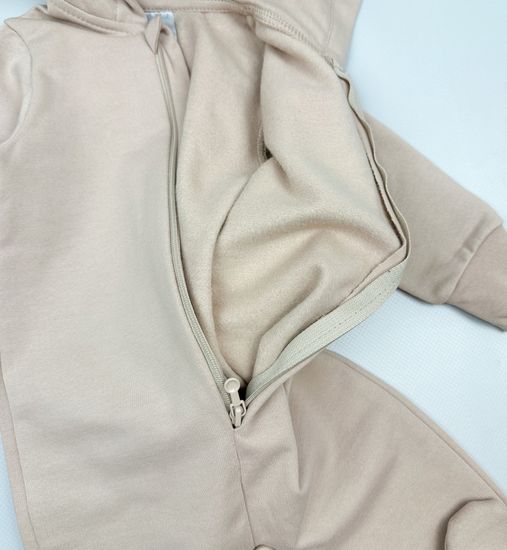 Комбинезон из футера с начесом, Светло-бежевый