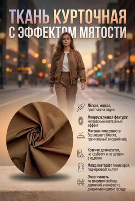 Ткань курточная плащевка стрейч Эпонж Корица