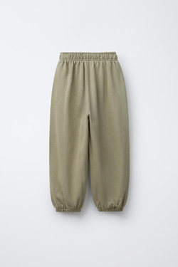 ZARA ФЛИСОВЫЕ БРЮКИ BALLOON С НАДПИСЬЮ, ОЛИВКОВЫЙ