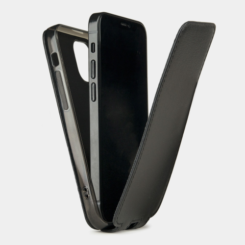 Чехол для iPhone 12 Mini из натуральной кожи теленка, черного цвета