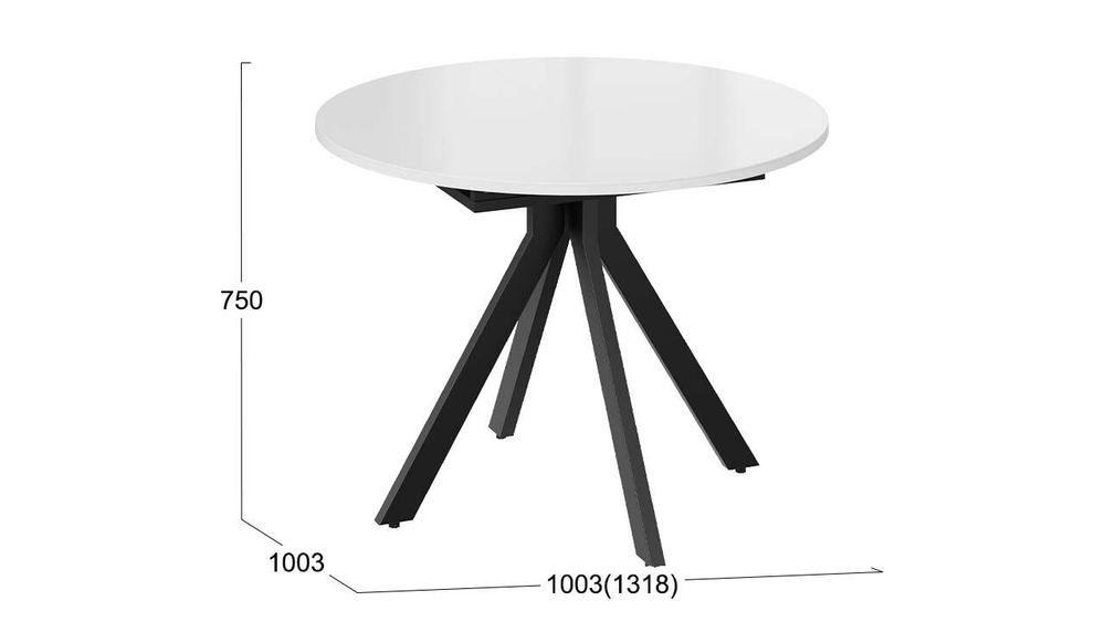 Стол кухонный обеденный круглый раздвижной Черный муар/Стекло глянцевое белое 100(132)х75х75 см