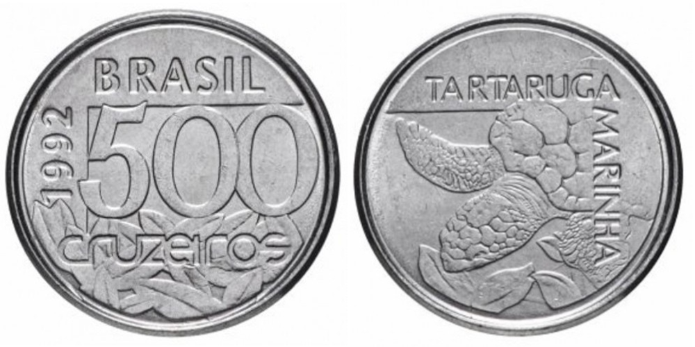 Бразилия 500 крузейро, 1992 - 1993 Черепаха UNC