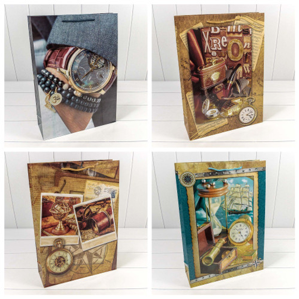 Пакет подарочный 33х45х11см "Мужской" глянцевый (Микс)