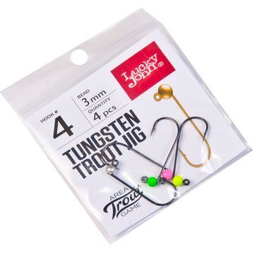 Джиг-головки Lucky John Area Trout Game вольфрамовые 03.0мм крючок 004 4шт. (цвет: Silver, Pink, Green, Yellow)