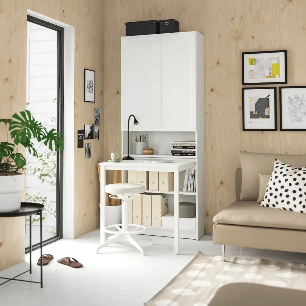 Книжный шкаф с письменным столом и ящиком - IKEA BILLY/ БИЛЛИ ИКЕА, 202х80x84 см, белый