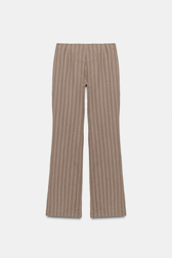 ZARA РАСКЛЕШЕННЫЕ БРЮКИ В ПОЛОСКУ С ПРЯЖКОЙ, КОРИЧНЕВЫЙ/ЭКРЮ