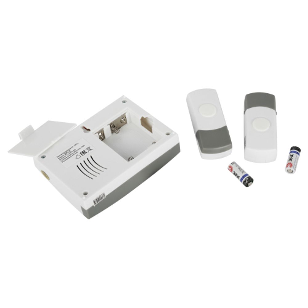 Звонок дверной ЭРА C91-2 беспроводной две кнопки белый с серым 2 мелодии