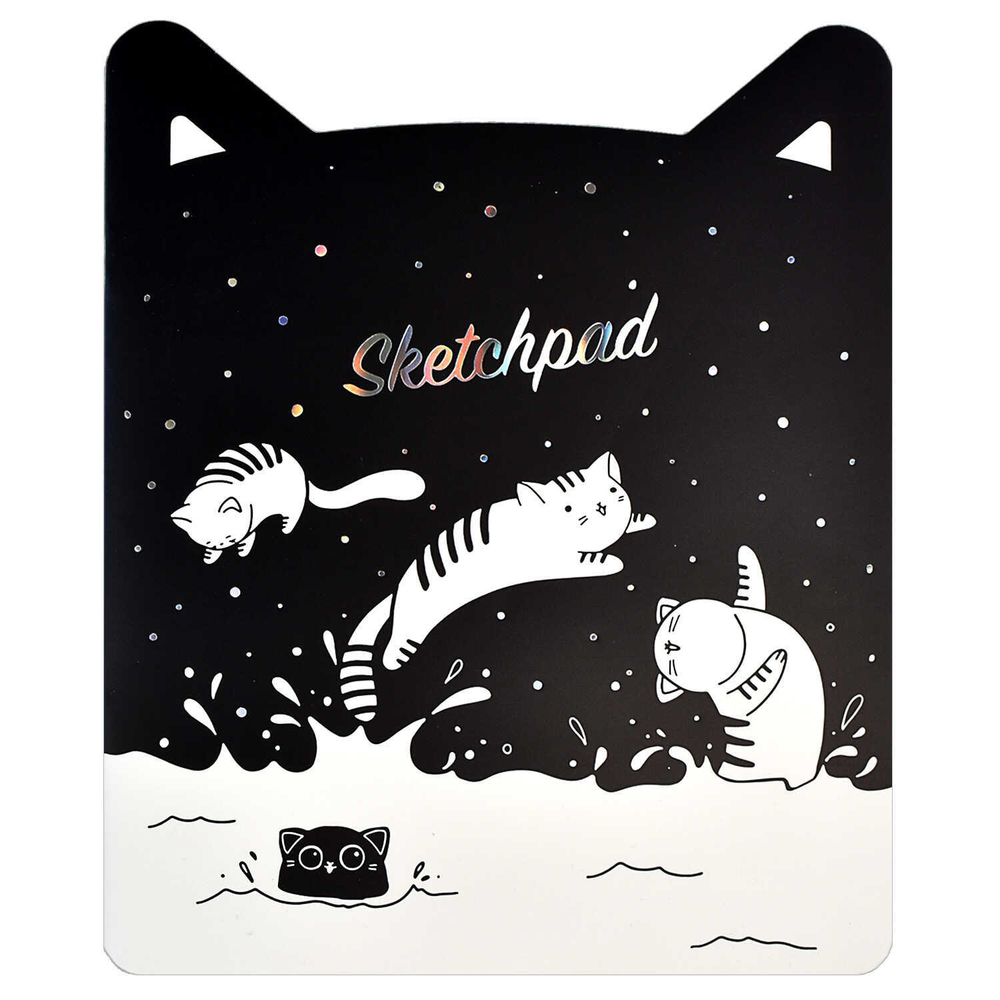 Скетчпад (альбом для эскизов)  арт. 61688 МОРСКИЕ КОТИКИ /210х260 мм,24л., мягкий переплёт (2 скобы) фигурная вырубка. Обложка - мелованный картон 190 г/м², тиснение цветной фольгой, вн.блок - белый офсет 100 г/м²,
