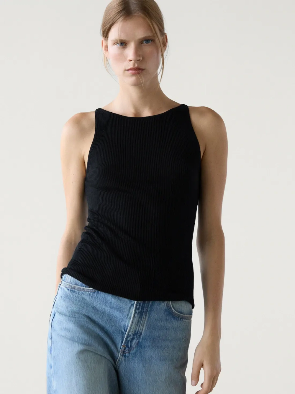 Massimo Dutti Трикотажный топ с вырезом «лодочка», черный