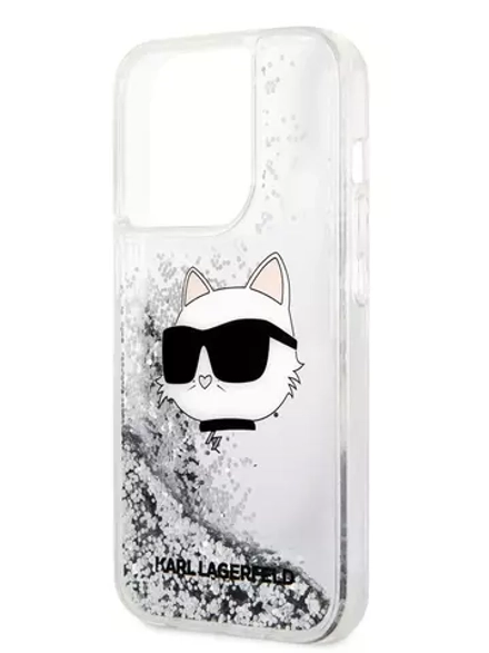 Чехол Karl Lagerfeld Liquid Glitter NFT Karl Head для iPhone 15 Pro Hard Silver (Прозрачный)