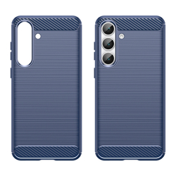 Чехол синего цвета с дизайном под карбон на Samsung Galaxy S25 FE, серия Carbon от Caseport