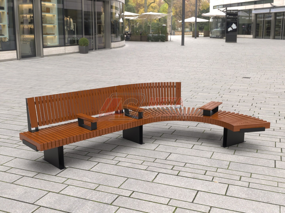 Скамейка Rail Road 03 Long с поворотом и подлокотниками