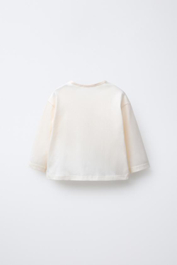 ZARA ОДНОТОННАЯ ФУТБОЛКА С ДЛИННЫМИ РУКАВАМИ, ЭКРЮ