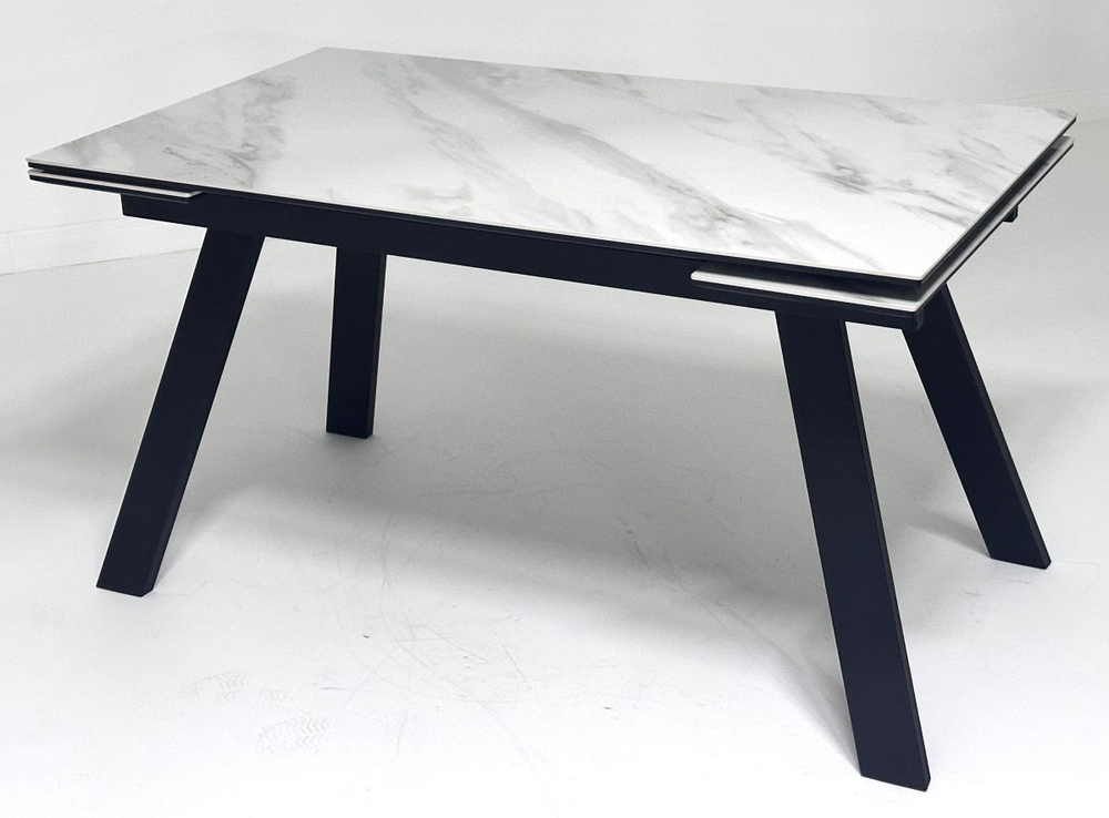 Стол МОРИС-2 140 БЕЛЫЙ МРАМОР АКТИВНЫЙ , керамика / Черный каркас, М-City