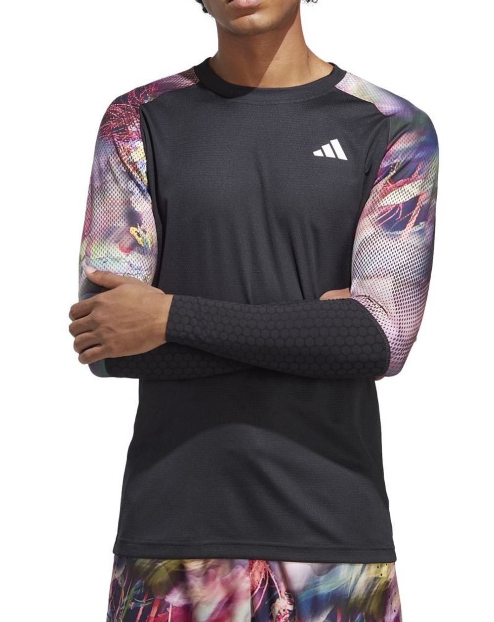 Мужская теннисная футболка теннисная Adidas Melbourne Tennis Long Sleeve T-Shirt - разноцветный/black