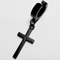 Кольцо обманка, клипса (без прокола) с подвеской "Черный крест" для имитации пирсинга уха. Медицинская сталь. Цена за одну штуку!