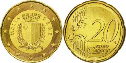 Мальта 20 евроцентов, 2008 - 2025 Герб XF