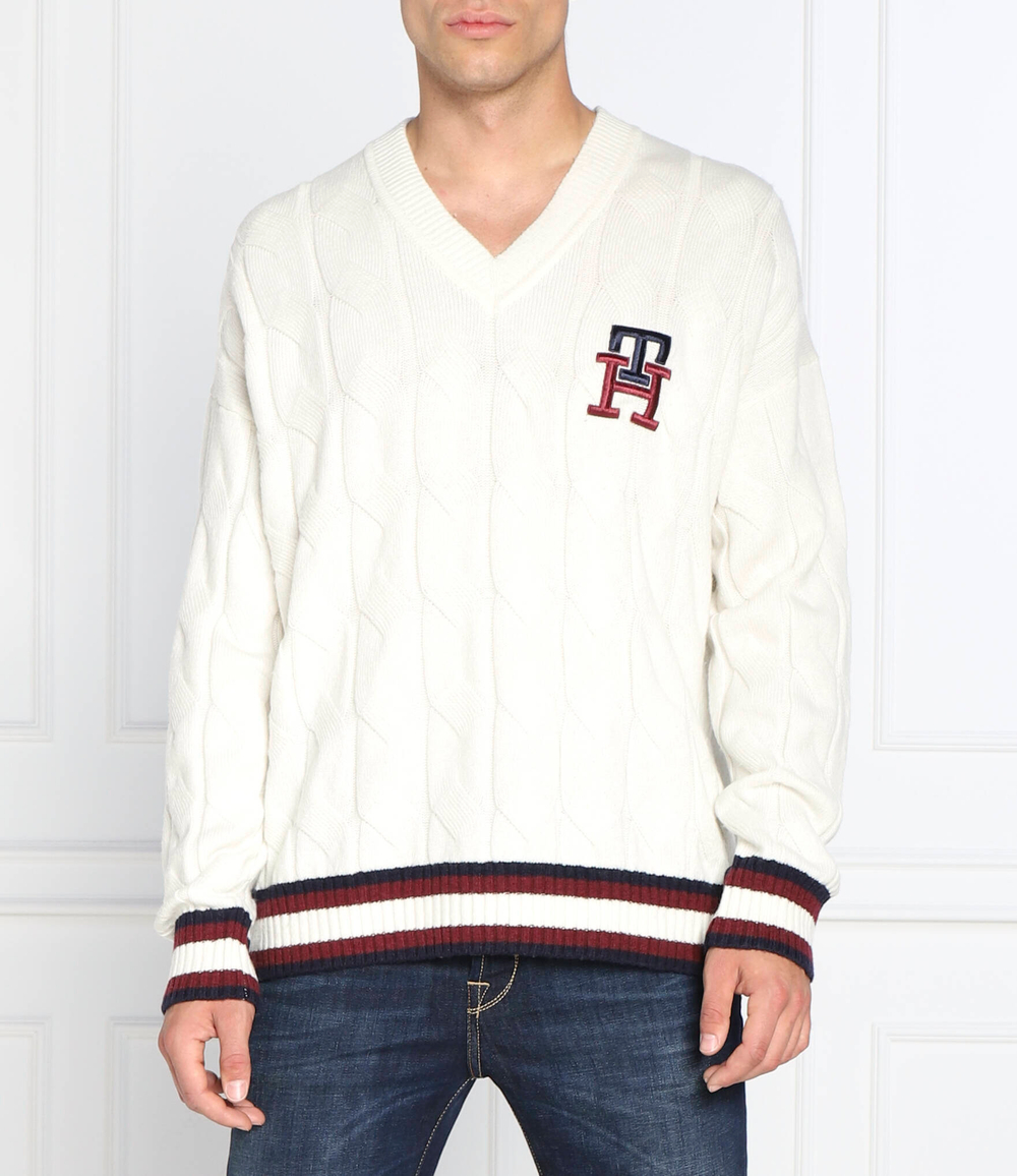 Хлопковый свитер monogram cable cricket Tommy Hilfiger - кремовый (MW0MW27764)