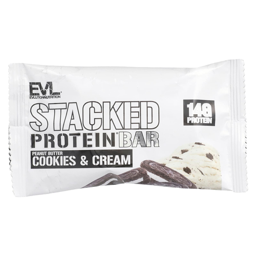 EVLution Nutrition, Stacked Protein Bar, печенье с арахисовой пастой и сливки, 2 батончика, 65 г (2,29 унции)