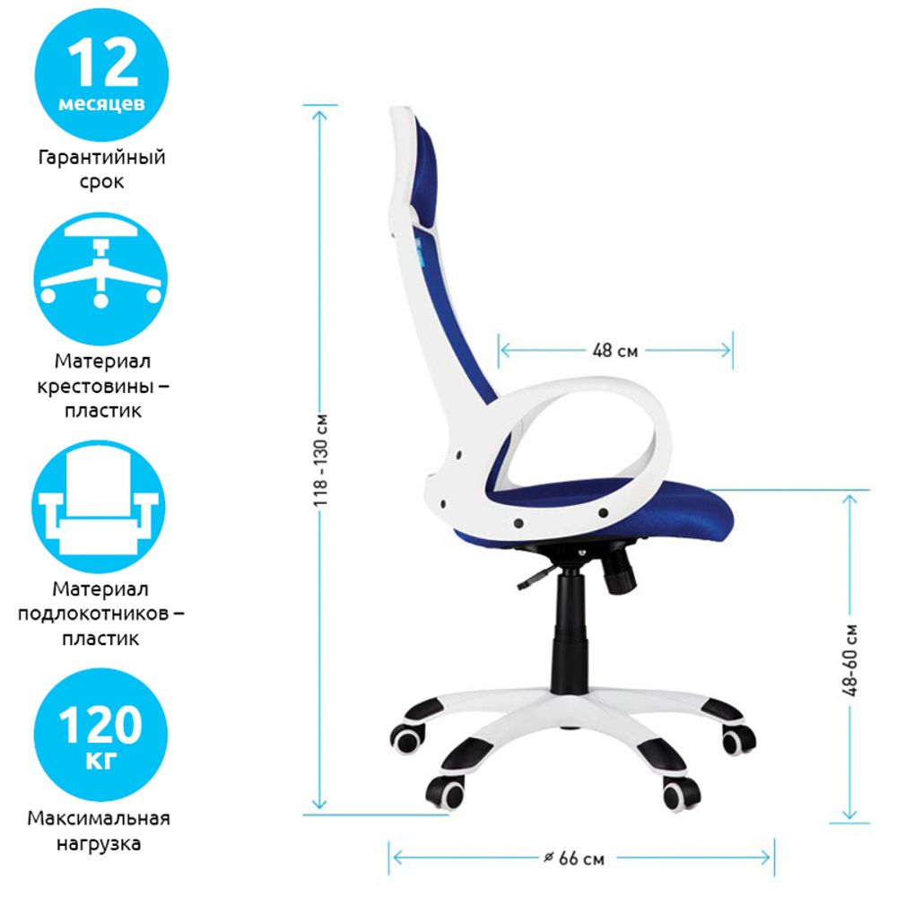 Кресло игровое Helmi HL-S05 "Podium", ткань/сетка синяя, пластик белый