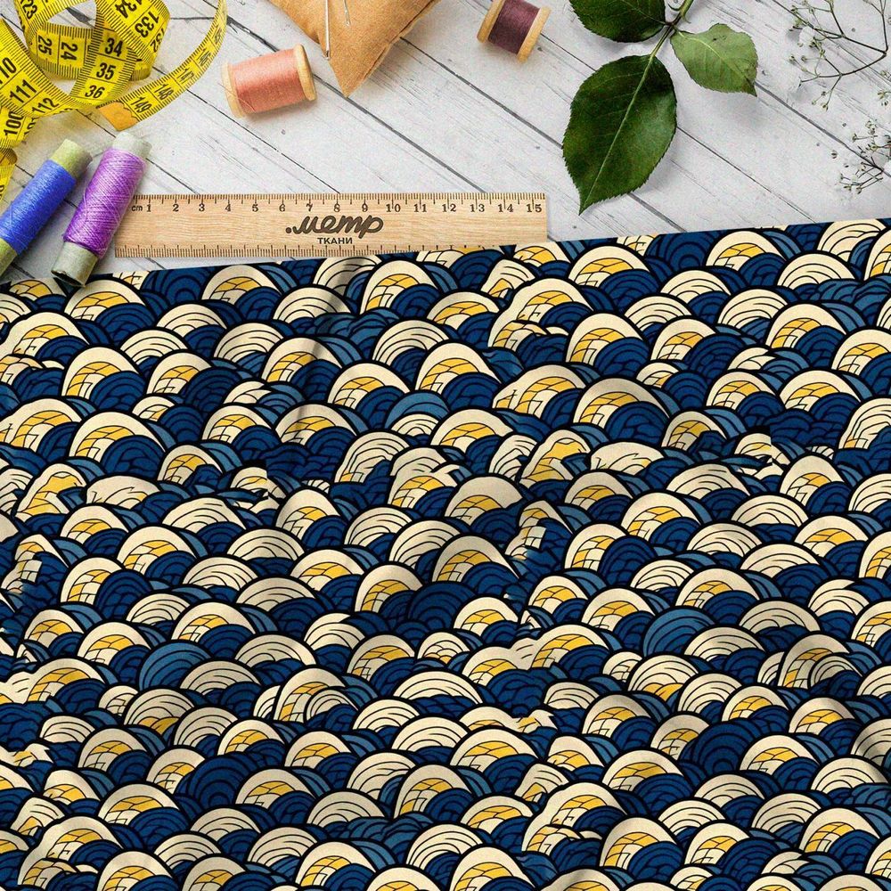 Ткань премиум таффета золотые волны