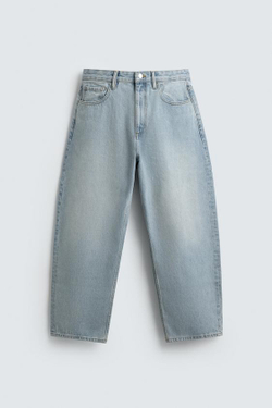 ZARA ДЖИНСЫ TAPERED WIDE FIT, ГОЛУБОЙ