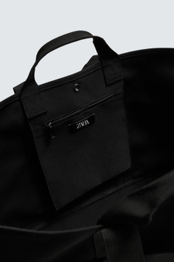 ZARA СУМКА ШОПЕР ИЗ ТЕХНО ТКАНИ, ЧЕРНЫЙ