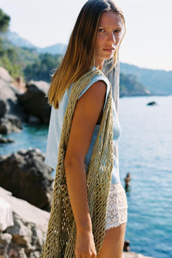 ZARA ПЛЕТЕНАЯ СУМКА-ШОПЕР, ЗЕЛЕНЫЙ