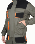 Костюм "Стрейч" куртка п/к оливковый с оранжевым и черным