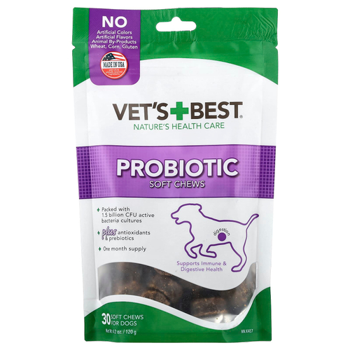 Vet's Best, мягкие жевательные таблетки с пробиотиком, для собак, 30 жевательных таблеток, 120 г (4,2 унции)