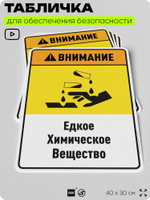Табличка для обеспечения безопасности "Внимание едкое химическое вещество", для производства, предприятия, организаций, 40х30 см, Silver Plane x Айдентика Технолоджи