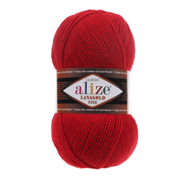 Пряжа Alize (Ализе) Lana Gold Fine / уп.5 мот. по 100 г, 390м, 056 красный A