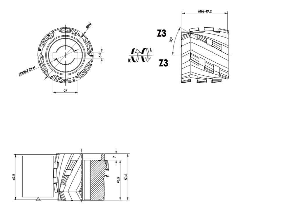 PCD фреза D.60x48x20+2DKN Z=3+3 H=3 LH + RH