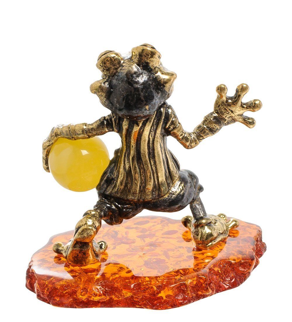 Народные промыслы AM-1980 Фигурка «Лягушка вратарь» (латунь, янтарь)