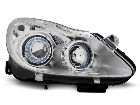 Передние фары Opel Corsa D angel eyes chrome