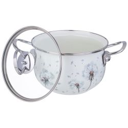 КАСТРЮЛЯ AGNESS ЭМАЛИРОВАННАЯ СО СТЕКЛЯННОЙ КРЫШКОЙ СЕРИЯ "DANDELION", 2,0 Л ДИА. 18СМ