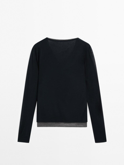 Massimo Dutti Двухслойная футболка с пуговицами, черный