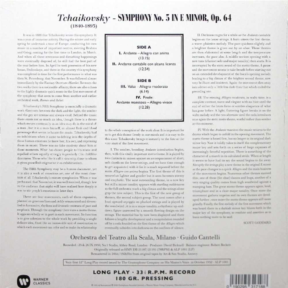 Guido Cantelli, La Scala Orchestra / Tchaikovskiy: Symphony No. 5 (LP)