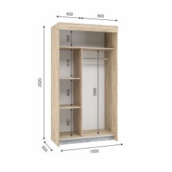 Шкаф-купе Бассо 1,0 м с 2-мя зеркалами (дуб крафт серый/бетонный камень), Интерьер Центр, г.Пенза