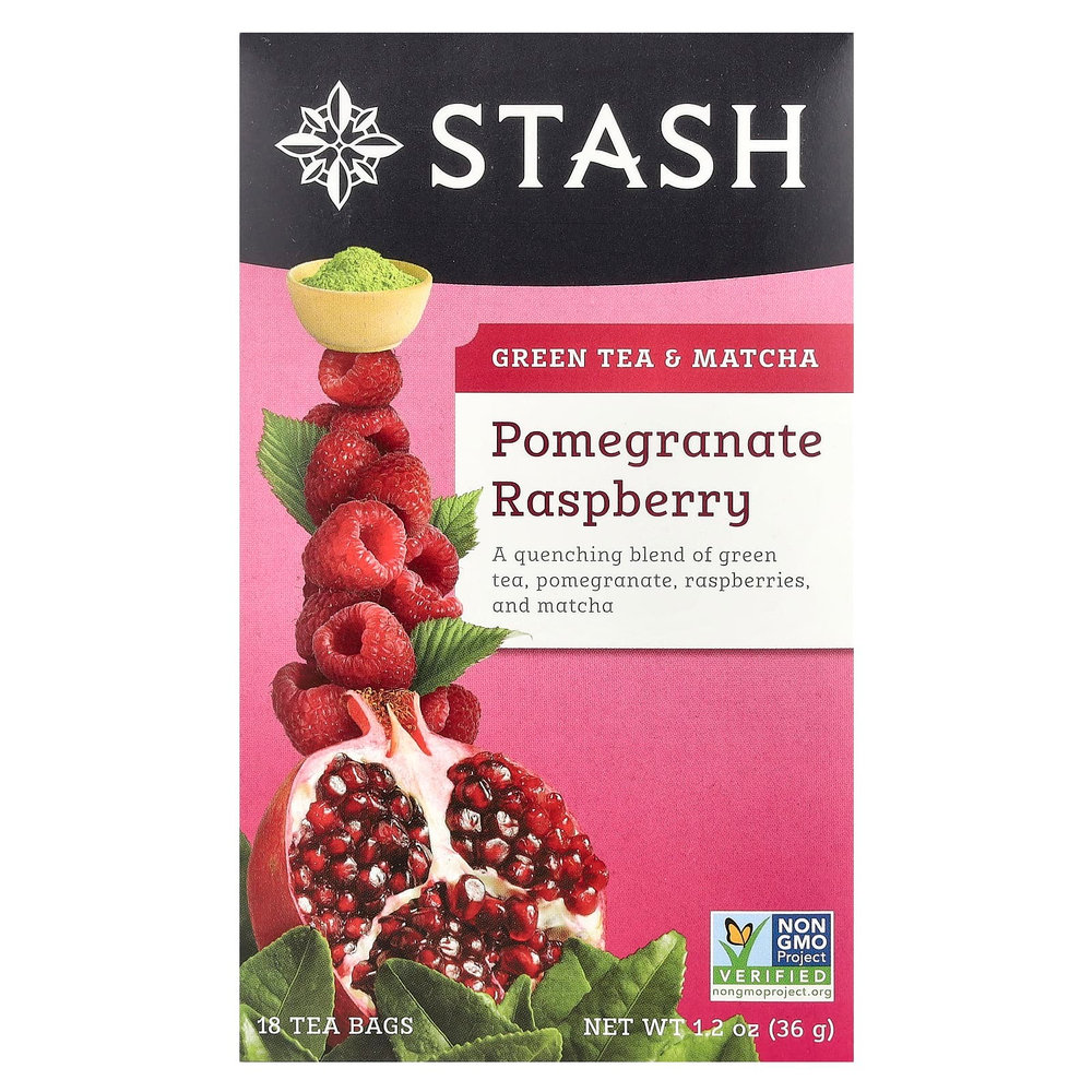 Stash Tea, зеленый чай и матча, гранат и малина, 18 чайных пакетиков, 36 г (1,2 унции)
