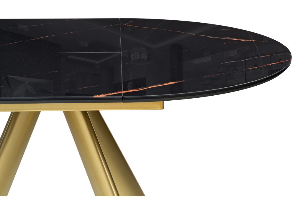 Стеклянный стол Галвестон 100х76 обсидиан / черный / золото