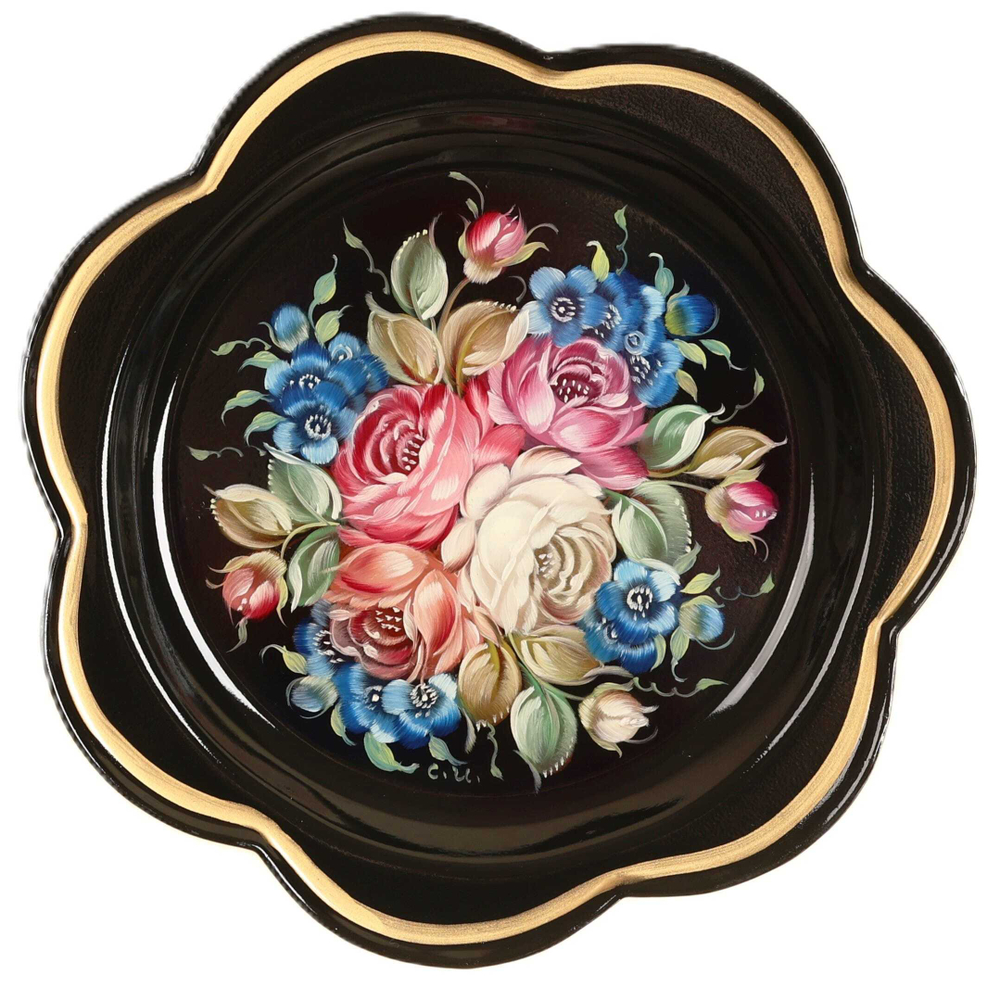 Жостовский поднос декоративный, размер 18 см (A1), металлический