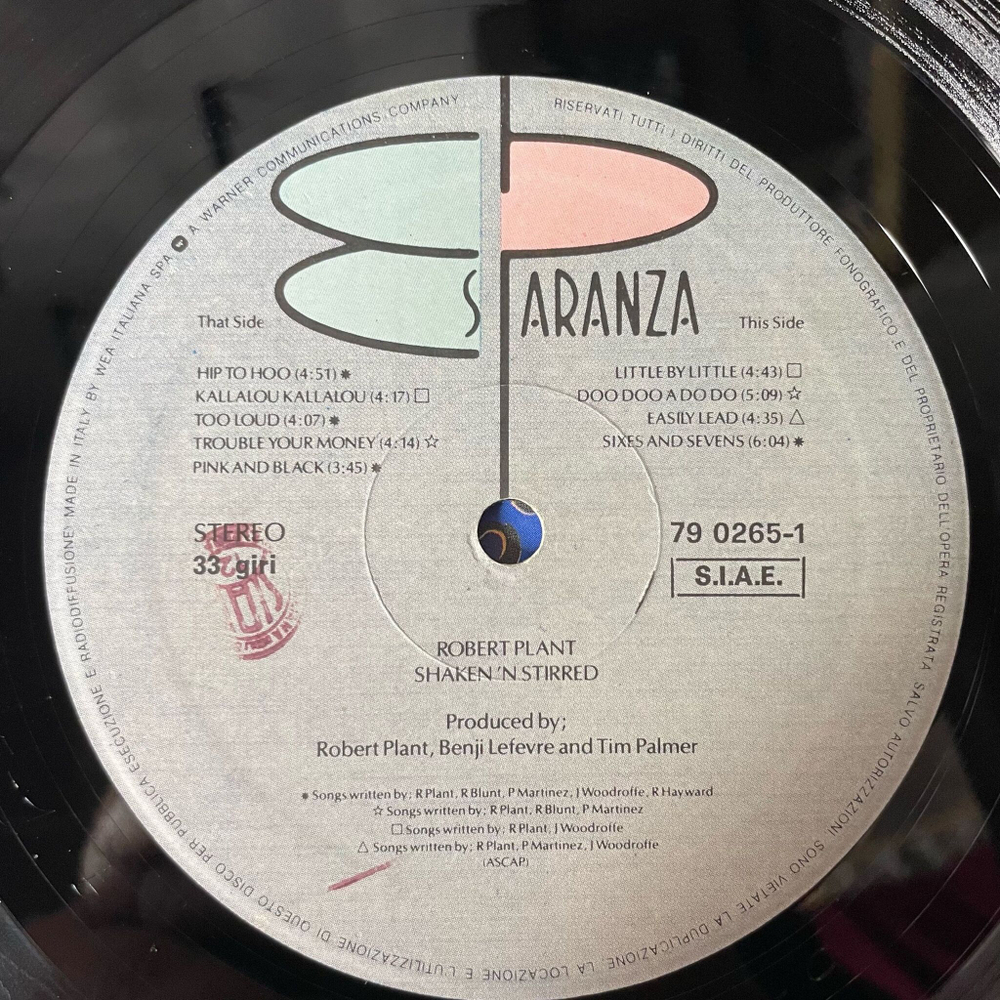 Винтажная виниловая пластинка LP Robert Plant Shaken N Stirred (Италия 1985)