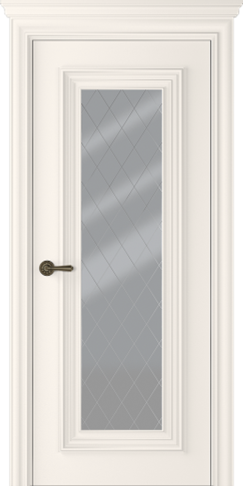 Дверь Палаццо 1 / Цвет Эмаль жемчуг / Мателюкс белый витраж / Двери Belwooddoors