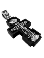 Крест деревянный с элементами серебра "Распятие.Архангел Михаил.Молитва Ангелу Хранителю"