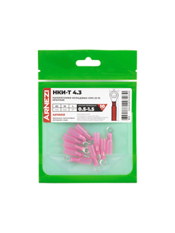 Наконечники кольцевые НКИ-Т 0.5-1.5 AWG(22-16) ?=4.3мм (10 шт) красные, , Max Вт ARNEZI A0110025