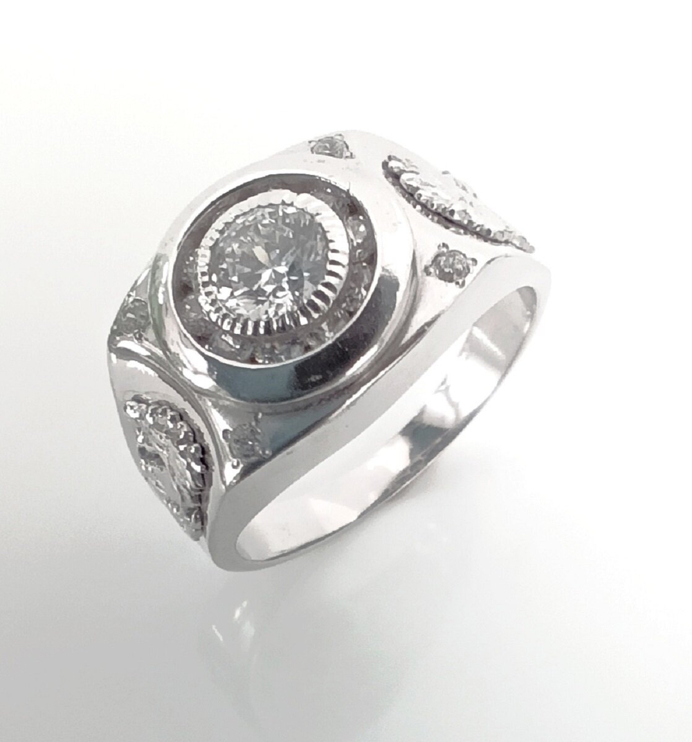 Печатка Эстерелла с фианитами, серебро, 925 проба, родирование/Ф